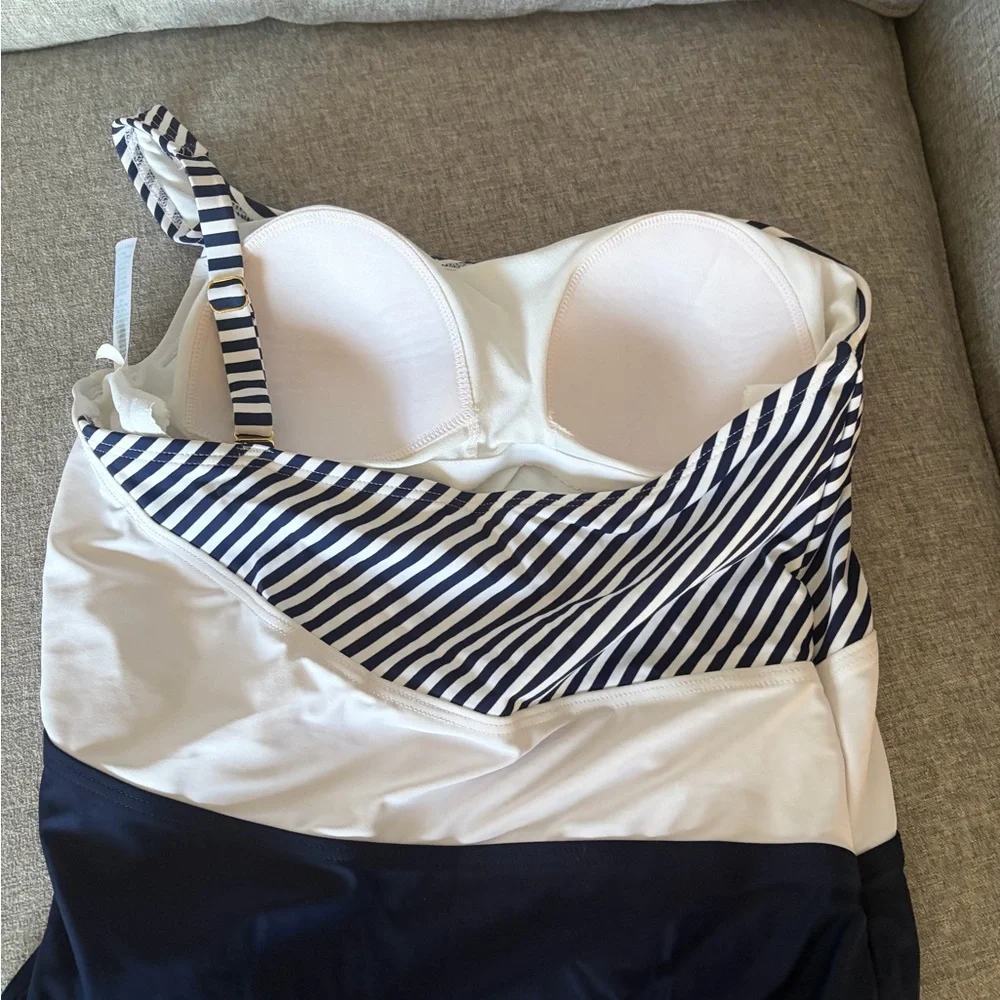 Kona Sol Navy and White Striped Swimsuit